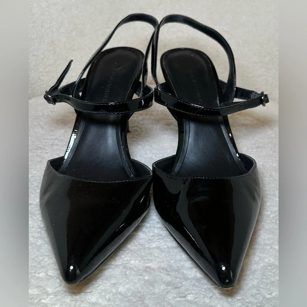 Banana Republic Madis black patent leather heels pointy toe strappy cross halter